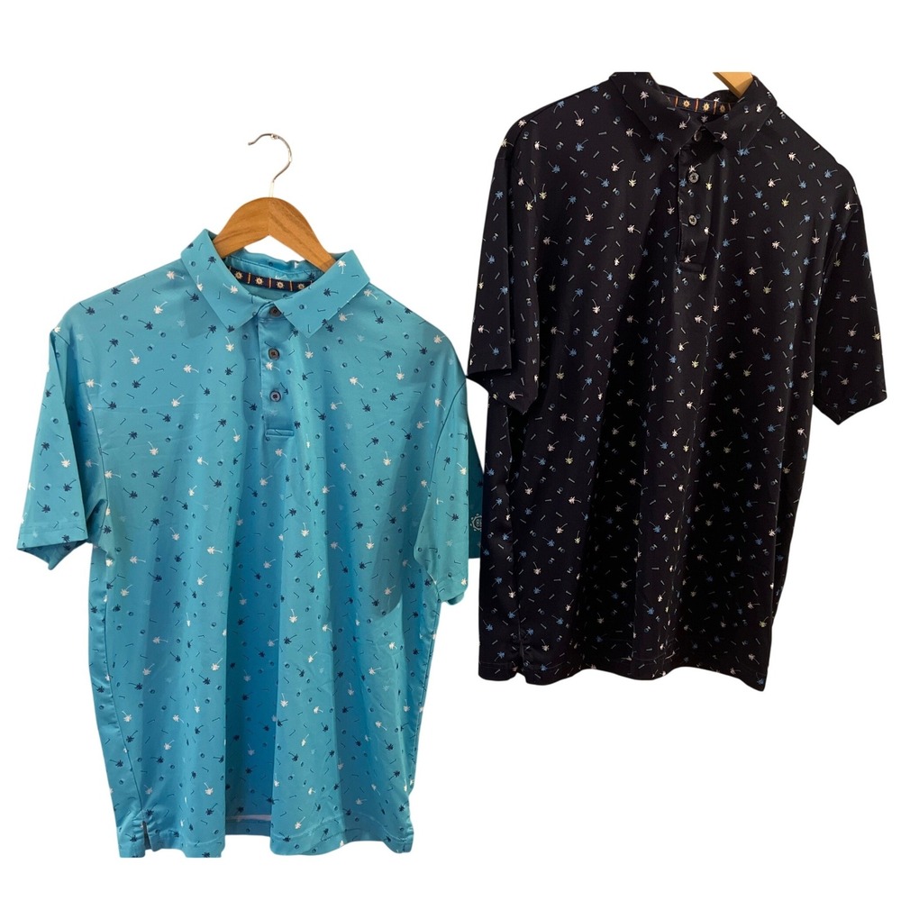 Ben Hogan‎ Polo Shirts Mens Medium Blue Palm Tree Golf Set of 2 Excellent